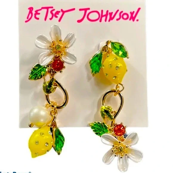 New Betsey Johnson Lemon Mismatched Earrings - Picture 5 of 8